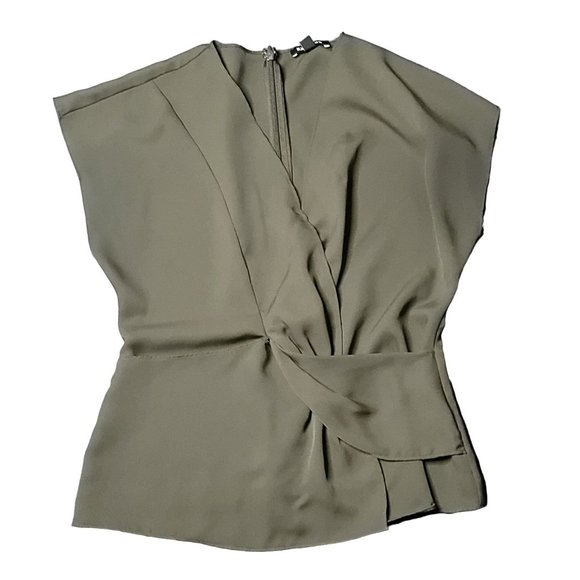 Express Tops - Express Sleeveless Twist Front Top Small Olive Green Zip Back